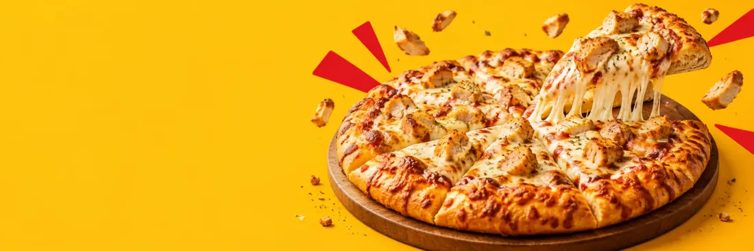 Cheesy chicken pizza ready to share